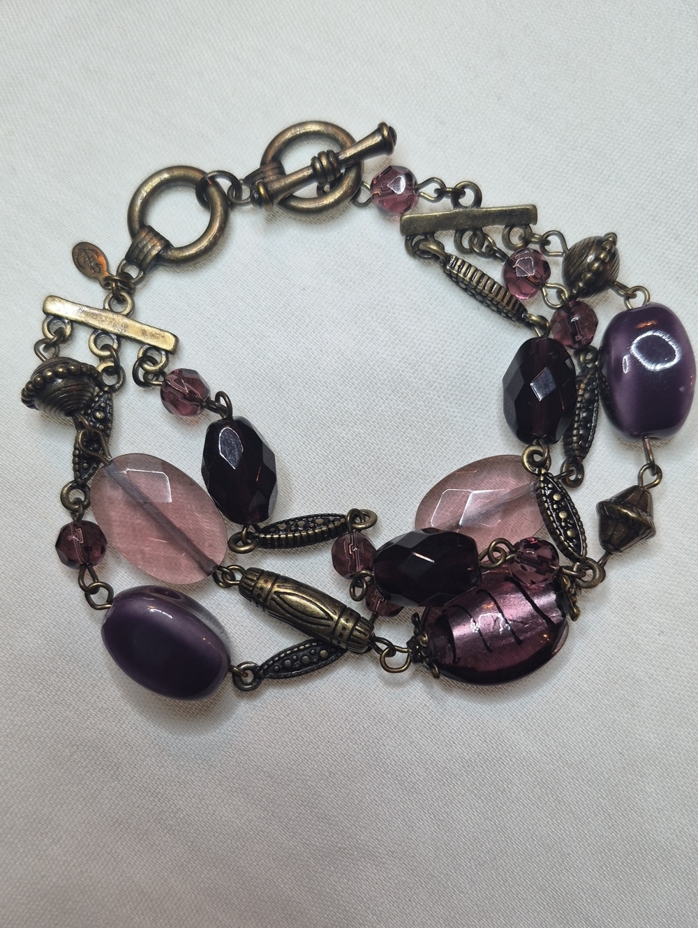 Vintage Premier Designs Purple Iris 3-Strand Cuff Retired Multistrand Bracelet